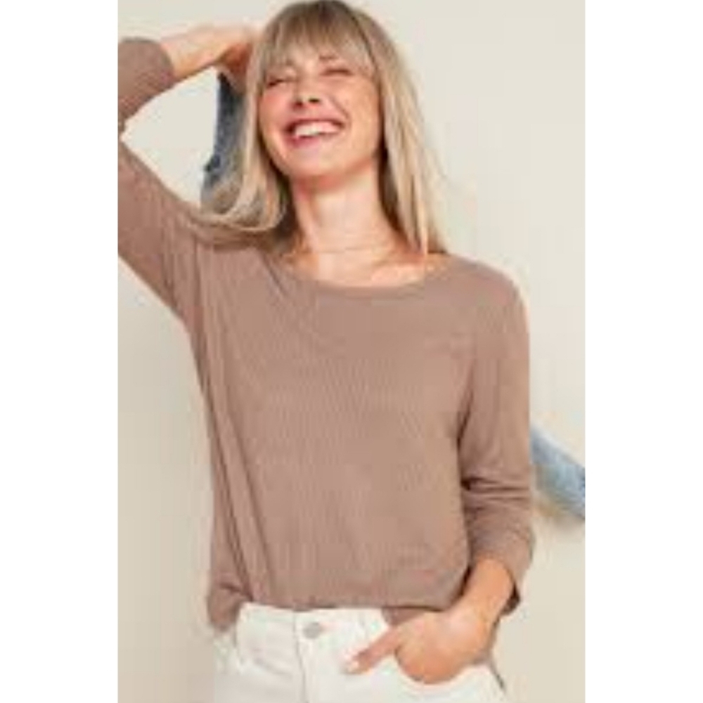 Old Navy Cozy Rib Knit Plus Size Long Sleeve Tee Mushroom Size XXL